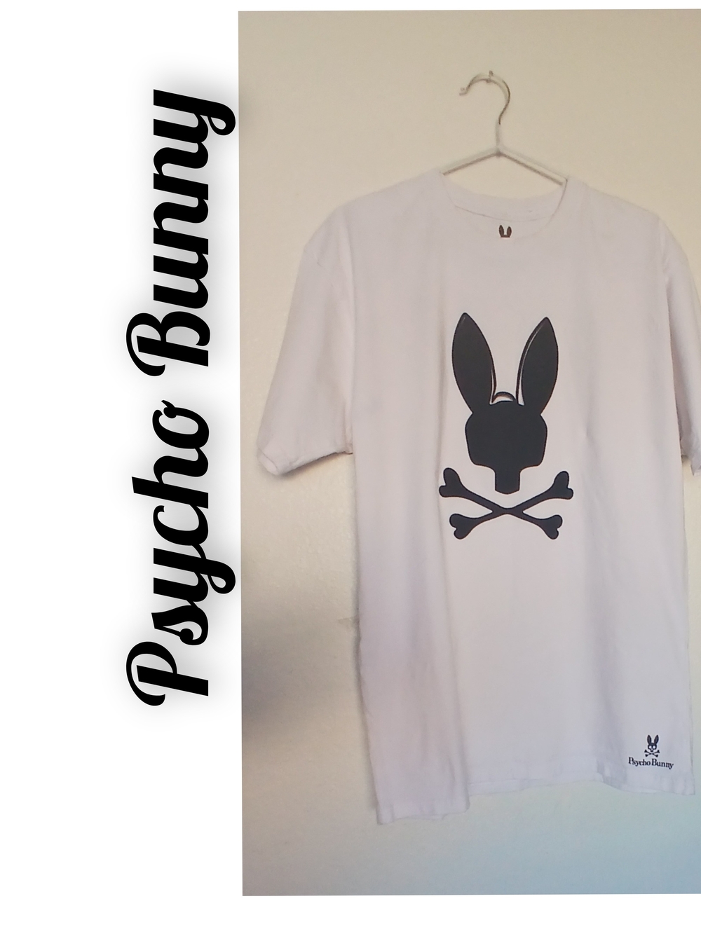 Psycho Bunny Huston Grapic White Tee with Black Bunny Skull Size LARGE